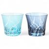 Mizukage Kiriko Pair of Glass Ranbori Komon Aqua Ink Bisho J-kitchens Cups, 94xH85mm, 240cc, (Small Pattern) & Blue, (Current Model)
