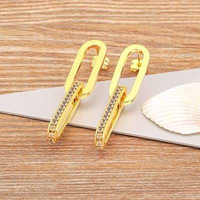 Nidin High Quality Personality Geometric Micro Inlaid Zircon Chain Earrings for Women Exquisite Temperament Retro Style Jewelry