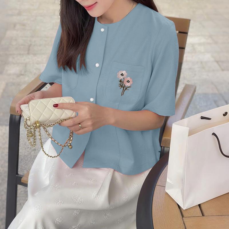 Floral Casual Zanzea Embroidery Women Round Neck Short Sleeve Blouse