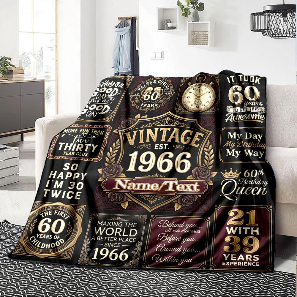 Vintage Birthday Celebration Blanket Personalized Name Soft Warm And Versatile For Sofa Bed Office And Travel Machine Washable Comfortable In All