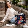 Bohemian Colorful Feather Printed Large Tote Bag for Women Portable Daily Casual Shopping Shoulder Handbag