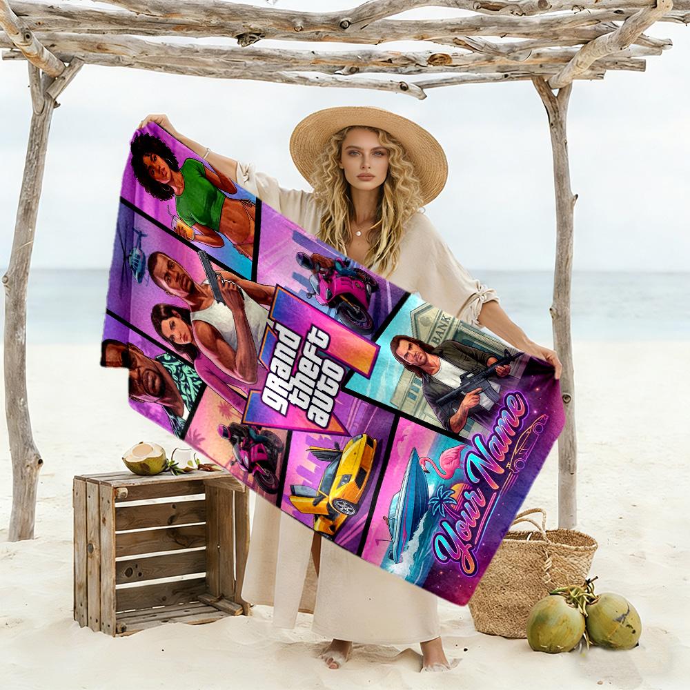 Grand Theft Auto Customize Your Name Beach Towel Super Soft Microfiber Quickdry Fabric Suitable for Sports Travel Swimming Yoga Bathroom Beach And Poo