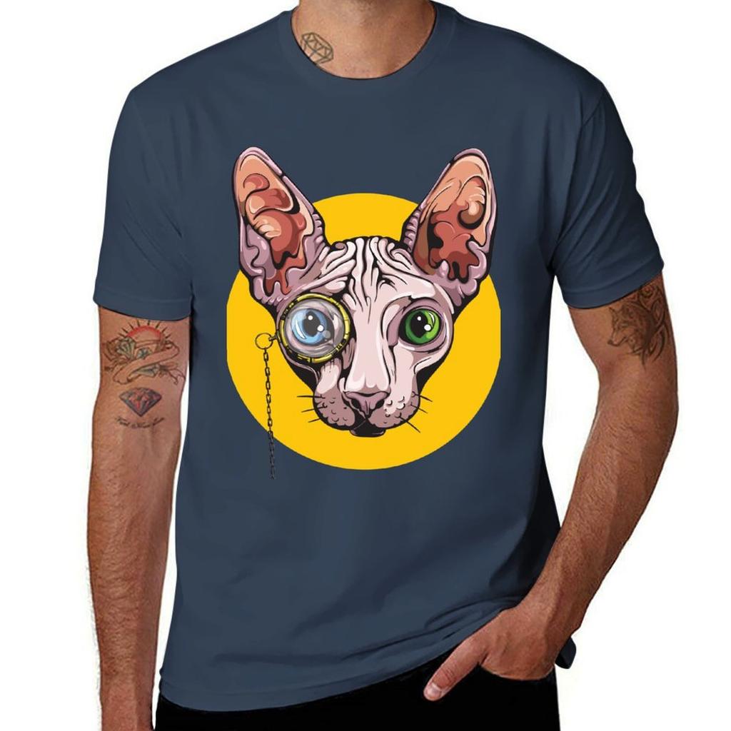 Sphinx Cat With Monocle Tshirt Casual Loose Daily Wear Tshirt