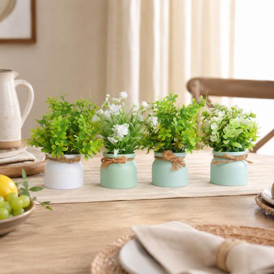 Mini Simulated Potted Plant, Maintenance-Free Desktop Decor, Rustic Style Mini Flower Pots, for Office Bathroom Bookshelf Spaces