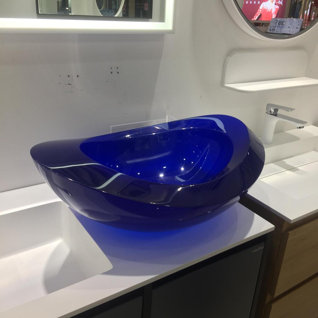 23.6" Bathroom Transparent Resin Counter Top Vessel Sink Lavatory Oval Sky Blue Washbasin