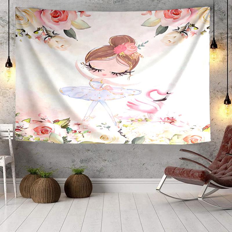Ballerina In Pink Flowers Tapestry, Unique Design Tapestry, Wall Decor for Bedroom,Livingroom, Playroom,Heartwarming Fan Holiday Gifts