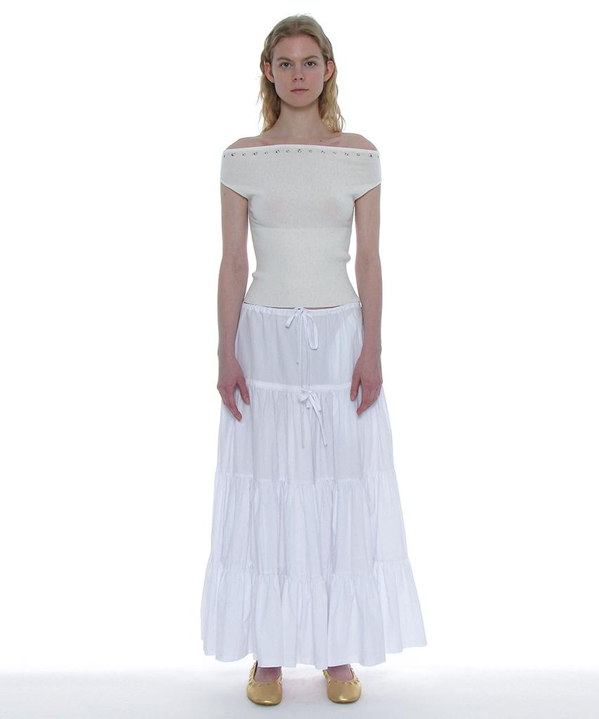 PARTIMENTO WOMEN Studded Off-Shoulder Knit Top_Ivory