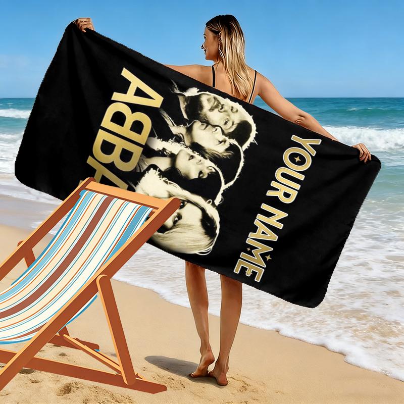 Custom Name ABBA Print Beach Towel, Large Soft Quick Dry Towel for Beach Camping Swimming