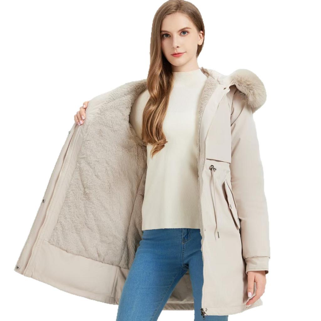 Pie overcome the new women's medium and long cotton-padded clothes for the new year, winter sleeves removable large fur collar jacket