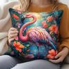 1pc Tropical Flamingo & Palm Flower Cushion Cover - Watercolor Flamingo Suitable for Sofa Bed Decor, Zipper Closure Machine Washable Pillow Case, Soft