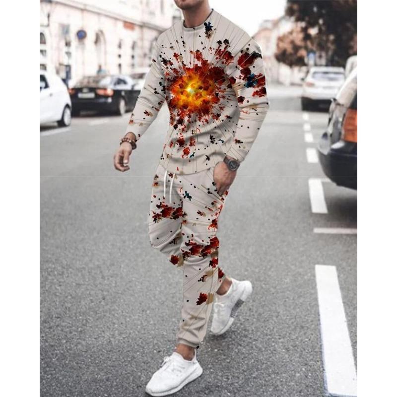 Men's New 2-piece Sports Shirt 3D Printing Long Sleeved Pants T-shirt Set Fashion Casual Street Wear Men's 2-piece Set