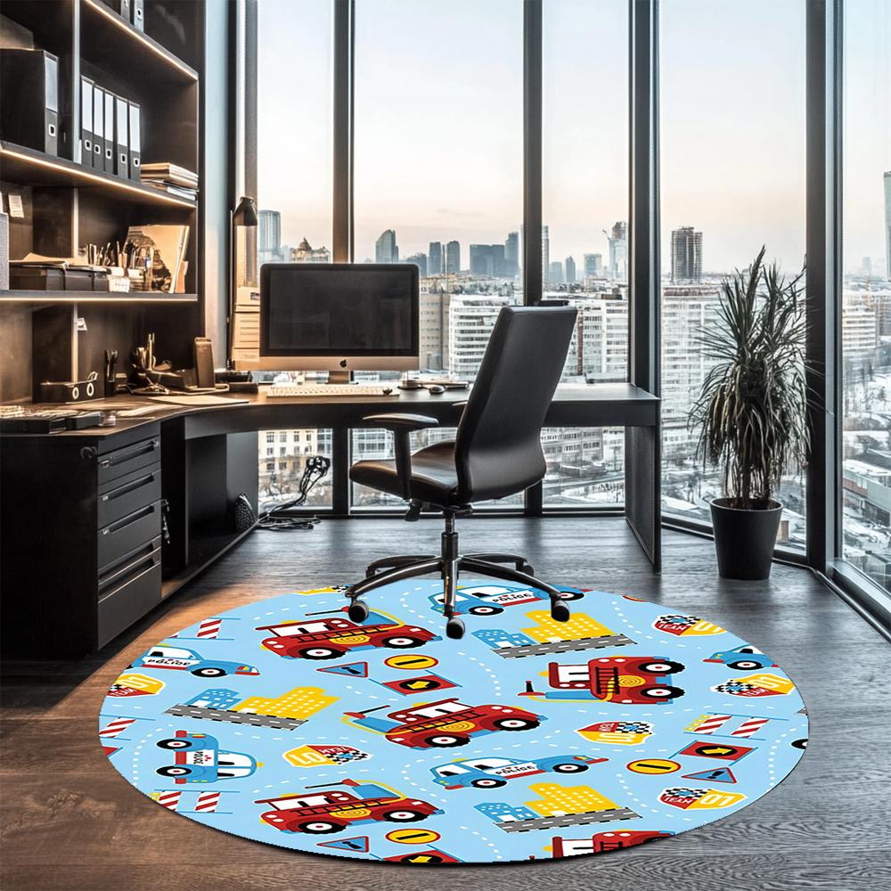 Truck Printed Round Rug Carpet Chair Rug Area Rug Entryway Doormats,for Office Chair Living Room Bedroom Kitchen Room.