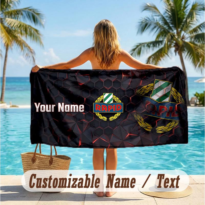 Custom Text Beach Towel, Soft Absorbent Swimming Multi-use TowelRapid Wien FC