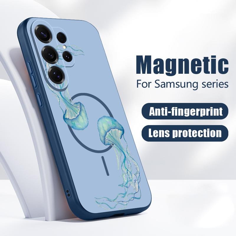 Магнитный Чехол Для Magsafe Для Samsung Galaxy S26 Ultra S25 Edge S24 Plus S23 FE S22 A17 A54 A55 A56 A57 5G Чехол С Рисунком SeaWorld Осьминог Морская Звезда