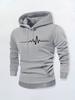 Heartbeat ECG Line Graphic Hoodie, Minimal Heart Pulse Front Print Pullover Sweatshirt, Unisex Casual Streetwear Long Sleeve Hooded Tops for Men Women