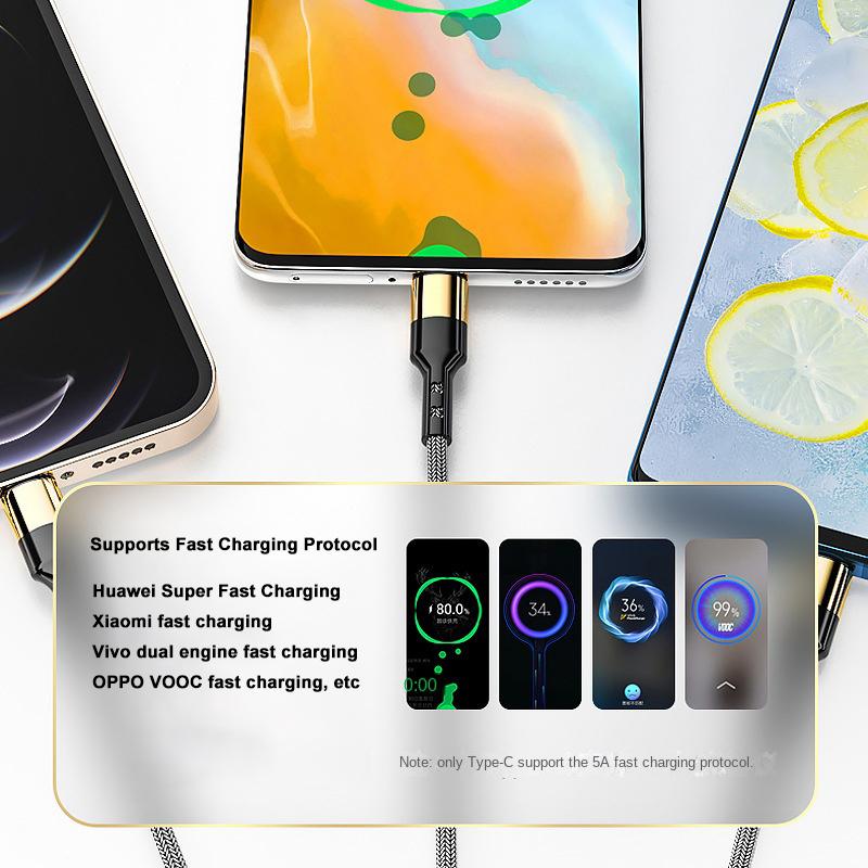 Кабель для быстрой зарядки Two To Three, подходящий для телефонов Apple, сверхбыстрая зарядка Huawei 5A, кабель для зарядки Xiaomi Type-Coppo