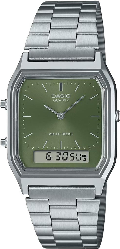 Casio Кварцевые часы двойного отображения серии Vintage, модель для зарубежного рынка ANA-DIGI, AQ-230A-3AMQY, Унисекс, Время, Зеленый, [Б/у]