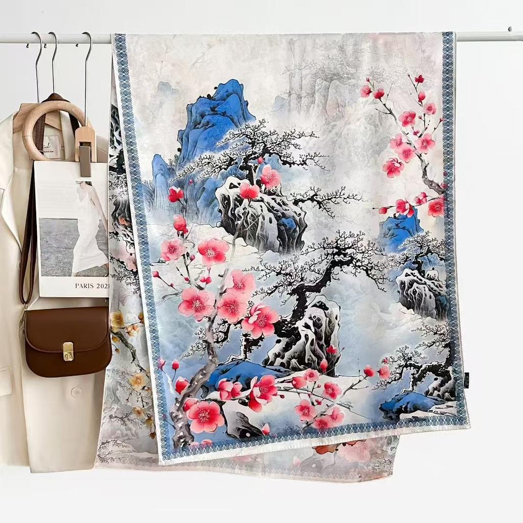 Двусторонний высококачественный длинный шелковый шарф-шаль из пряжи «Ароматное облако» 180 * 70 Ретро китайский стиль Элегантный шелковый шарф