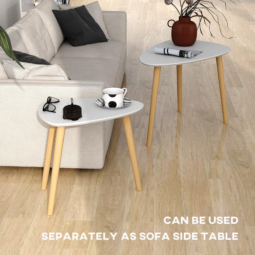 Nesting Coffee Table, Set of 2 Side Tables, Stacking End Tables with Solid Wood Legs, for Living Room Bedroom, Light Grey
