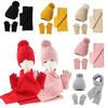3Pcs/Set Women Winter Hat Scarf Gloves Set Plush Ball Decor Rhombus Texture Knitting Hat Long Scarf Touch Screen Gloves Set