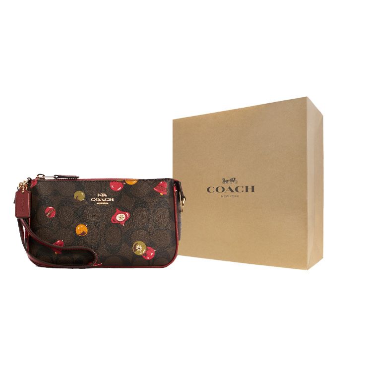 Coach Nolita 19 Классическая Цветочная Печать Молния Покрытие Холст и Кожа Сумка для Маджонга Женская Сумка Темно-Коричневая C7403-IMOSN