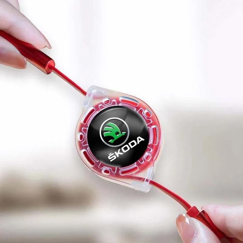 LQLT3 3 In 1 Data Cable Scalable Phone Fast Charging Cable Car Accessories For Skoda Octavia Fabia Kamiq Kapoq Kodiaq Rapid Superb