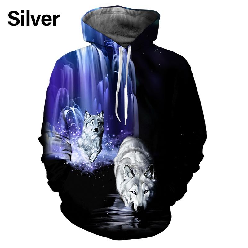 Fashion Casual Hip Hop Streetwear Sweatshirts Men Women 3D Print Wolf Couples Hoodies