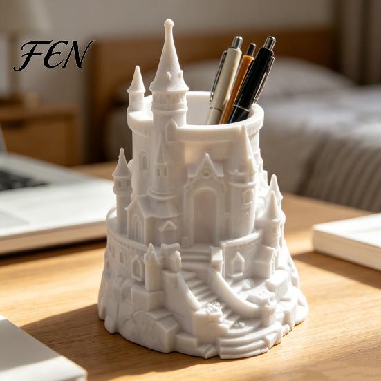 Фэнтезийный Декор Стола Форма Замка Держатель для Ручек, 3D Печатный Органайзер для Ручек, Карандашей, Держатель для Кистей для Макияжа, Декоративный Стаканчик для Хранения Карандашей Домашний Офис