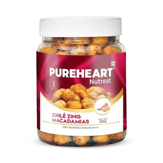 PUREHEART Nutreat Chile Zing Australian Macadamias – Spicy Roasted Macadamia Nuts | Buttery Crunch Snack | 230g | Gluten-Free & Keto-Friendly