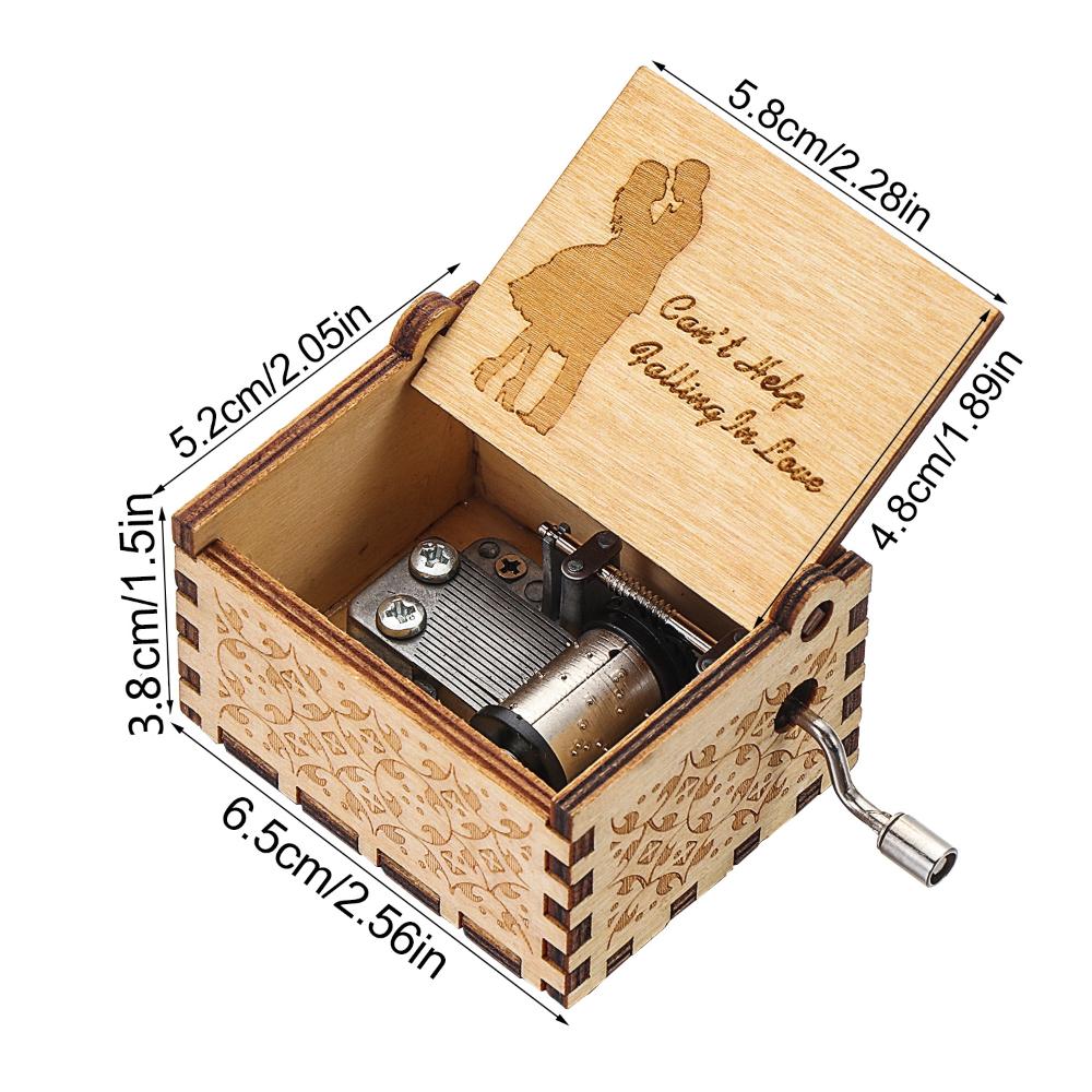 Lover Wooden Birthday Presents Can't Help Falling In Love Hand-Cranked Vintage Music Box Engraving