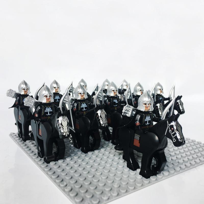 Medieval Knights Castle Cavalry Rohan Soldiers Guard Army Lotr Cavalier With Weapon Armor Helmet Shield and Horse Figure Blocks