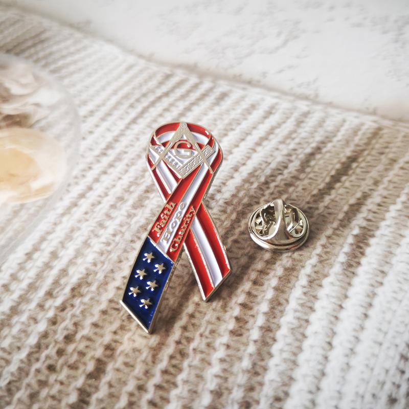 Masonic Lapel Pins Freemasonry Badge Mason Freemason BLM62 Ribbon USA Flag American Star Spangled Banner Men's Business1.8*3.9cm