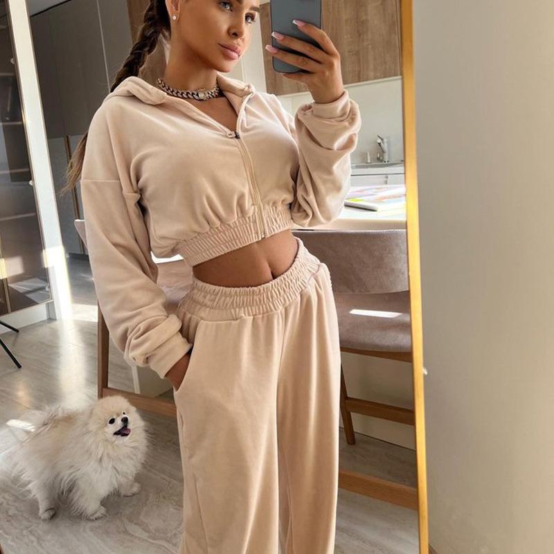 2026 Women's Tracksuit Set Long Sleeve Zip Up Hooded Sweatshirt with Elastic Waist Pants 2 Piece Outfit