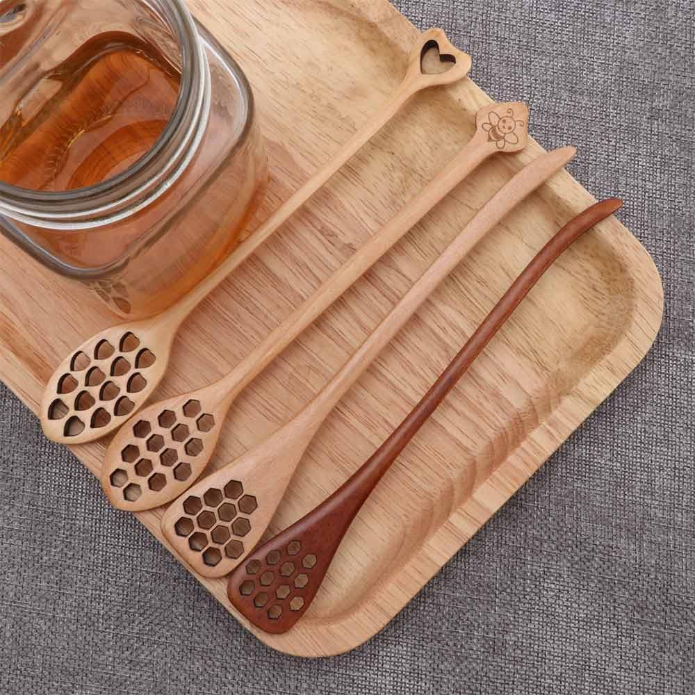 Comb Kitchen Wooden Long Handle Drizzler Handmade Mixing Stick Spoon Honey Dipper Stirrer