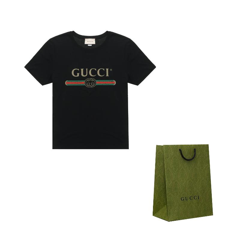 Gucci Мужская футболка с принтом и эффектом стирки с логотипом Черный 440103-X3F05-1508