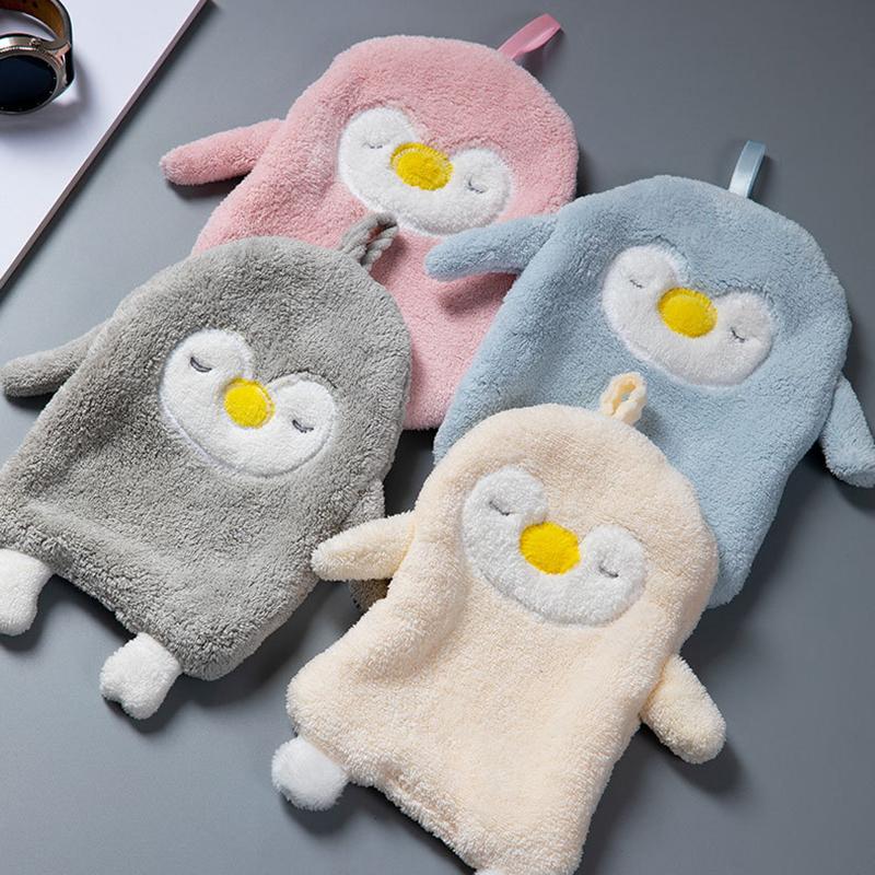Cartoon Penguin Microfiber Towel Super Absorbent Hand Towel Soft Coral Kitchen Cleaning Cloth Hanging Type Kids Bathing Towels