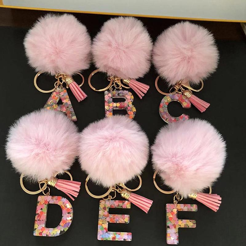 Очаровательный блестящий брелок с инициалами, сверкающий каучуковый кулон в виде алфавита с пушистой буквой, шарм для девочек, сумок, рюкзаков, аксессуаров