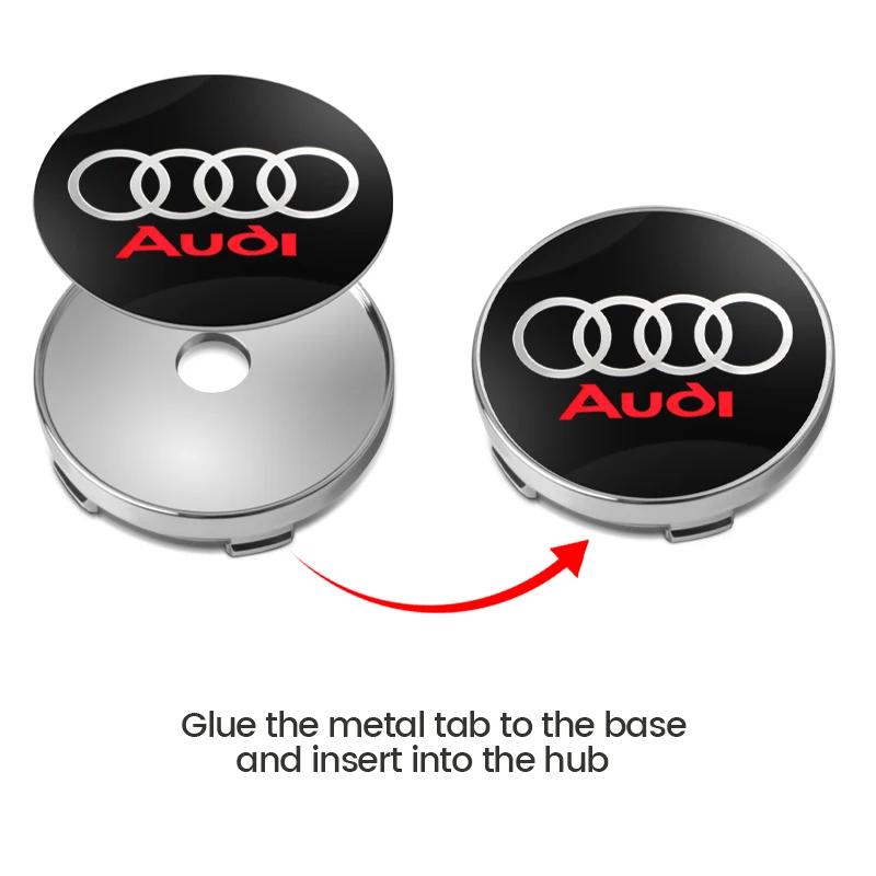 4pcs 60mm Car Wheel Center Hub Stickers 60/68mm Car Wheel Center Hub Caps Auto Decoration Accessories For Audi S RS A3 A4 A1