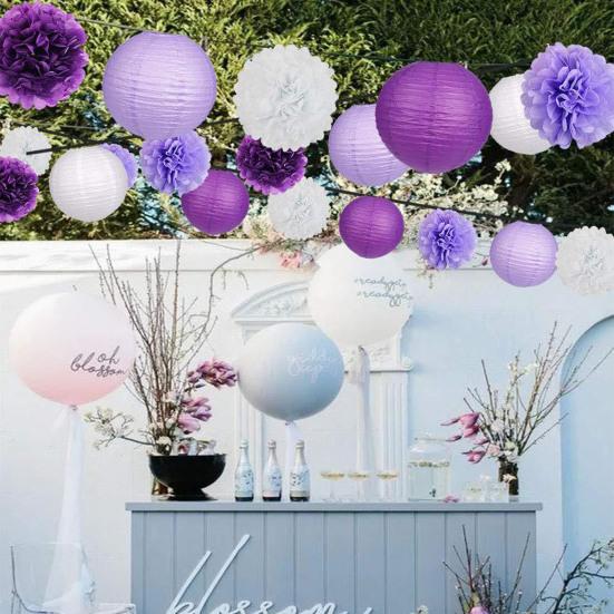 1 Set Paper Lanterns Party Decorations Tissue Pom Poms Flower Balls Simple Installation Boho Wedding Decorations