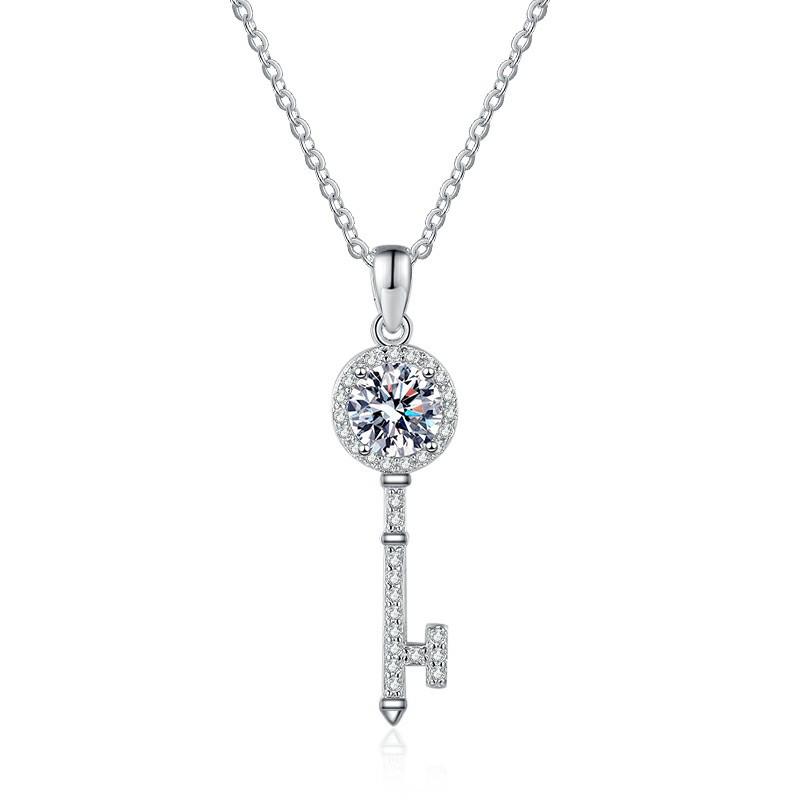 OAHLAN Fashion Luxury Jewelry Round Cut Key Pendant 925 Sterling Silver Zirconia Necklaces for Women