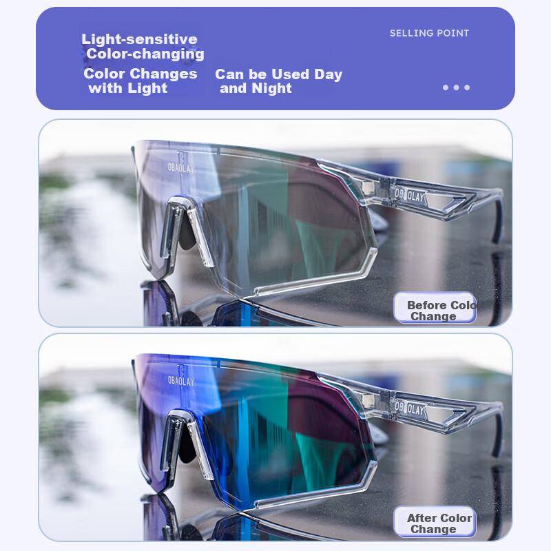 OBAOLAY Color-Changing Cycling Glasses for Running, Day And Night Use, Mountain And Road Bike Windproof Goggles for Sports