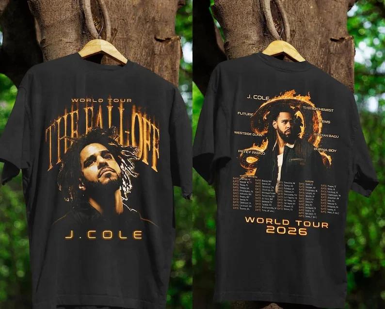 Графическая футболка J Cole The Fall-Off World Tour 2026, Футболка в стиле мерча с альбома