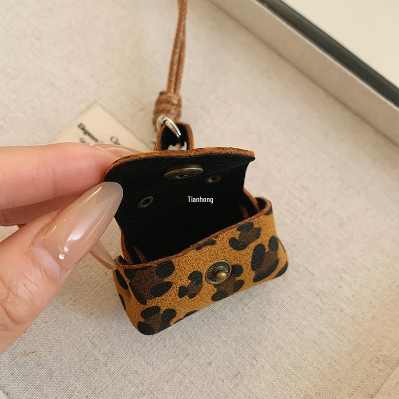 Ожерелье-кошелек для монет с леопардовым принтом: Женский кулон-чехол для наушников с кожаной цепочкой