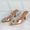 TRAF Woman’s Chic Rhinestone Slingback High Heel Transparent Pointed Toe Peep Toe Sandals Elegant Office Female Heeled Sandals