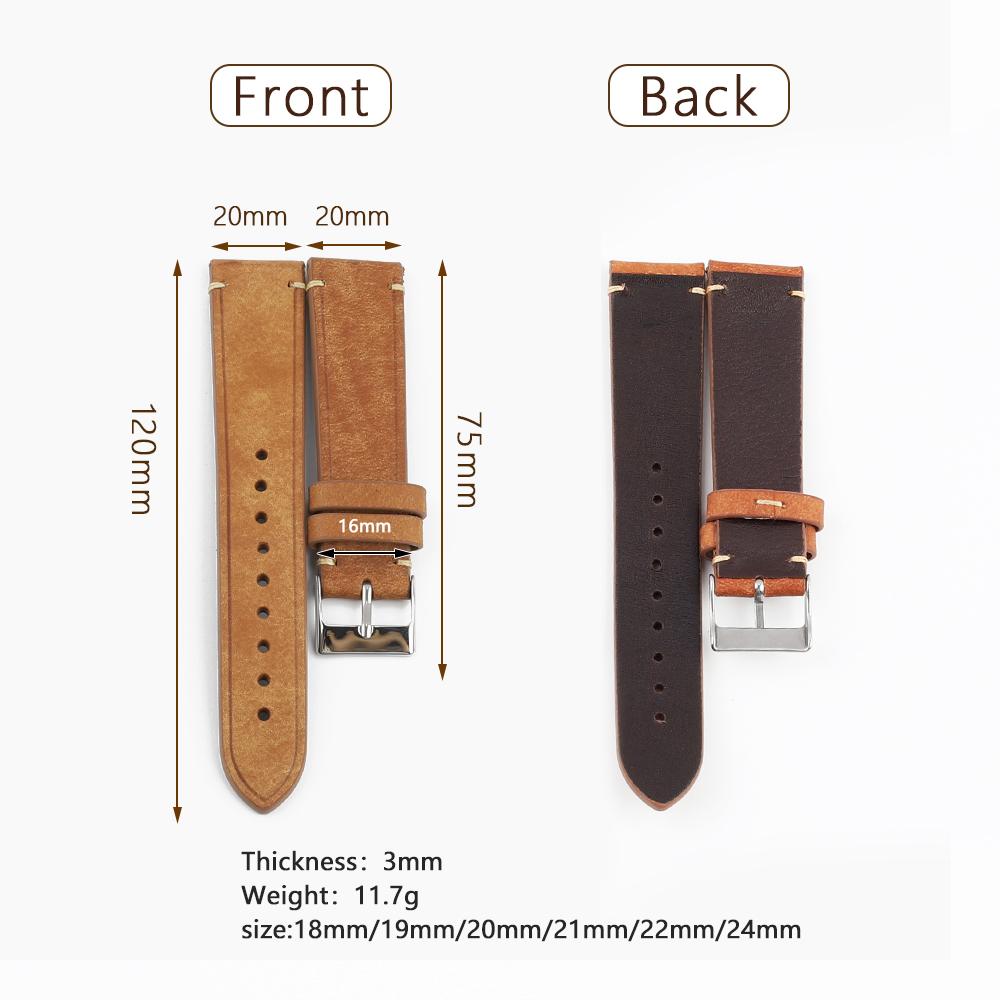 Handmade Genuine Leather Watchband 18mm 19mm 20mm 21mm 22mm Vintage Men Bracelet Brown Black Green Cowhide Watch Strap Wristband