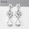 RAKOL  EP5116  New Arrival  Silver Plated Earrings Waterdrop Copper with Zircon Earrings for Women Flower Clear Water Drop Ear
