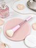 3CE Dual Ended Makeup Brush, Pink Transparent Handle, 2 in 1 Blush Highlighter & Eyeshadow Blending Brush, Soft Synthetic Bristle Cosmetic Brush