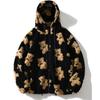 Autumn Winter Women's Hooded Plush Bear Printed Cartoon Sweater Women's Winter Warm Jacket Fleece Jacket