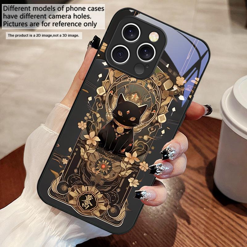 Фэнтези Счастливый Кот Синий для iPhone 17 Air 16 E 15 14 13 Plus 12 mini 11 17 Pro Max XR Xs Max 16E X 7 8 Чехол для телефона из закаленного стекла
