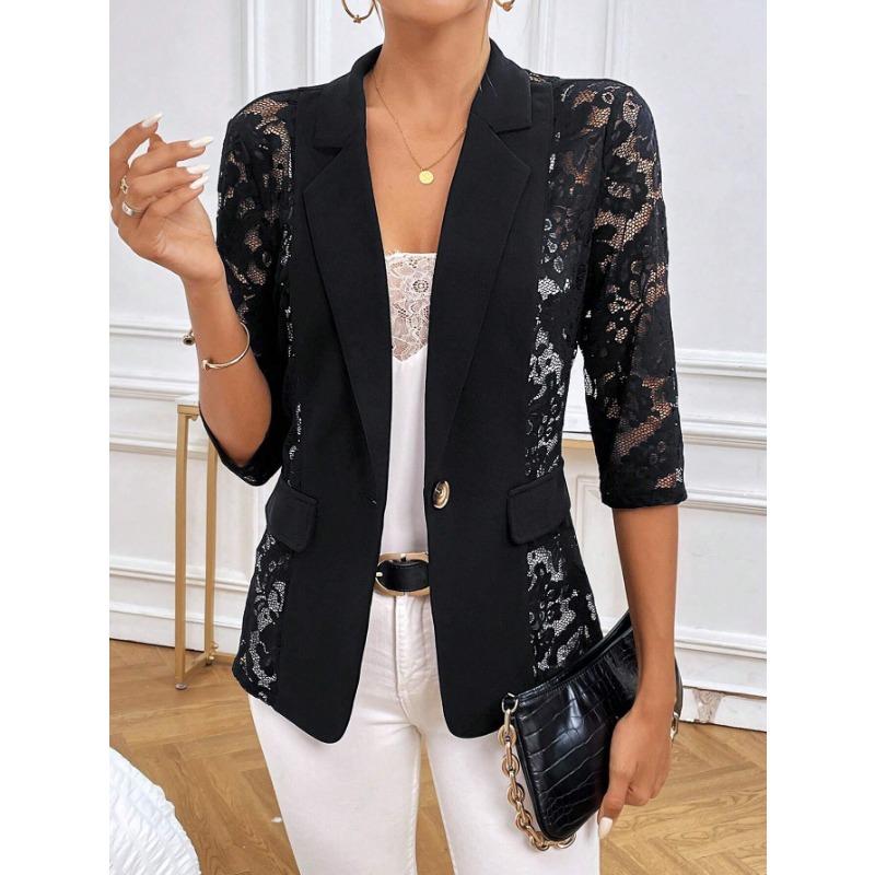 YYFS Women's Fashion Casual Solid Color Print Summer Spring 1/2 Sleeves POLO Neck Jackets & Coats